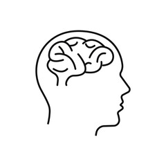 Human head with brain icon, brain symbol in line style isolated on white background