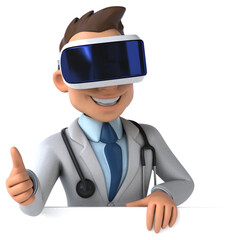 Fun 3D Illustration of a doctor with a VR Helmet