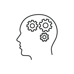 Head with gear icon. Idea logo. Symbols of thinking.