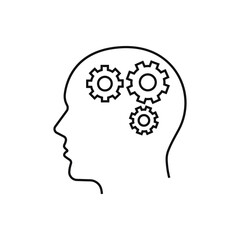 Head with gear icon. Idea logo. Symbols of thinking.