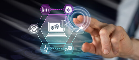 Man touching a software testing concept