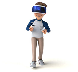 Fun 3D illustration of a cartoon kid with a VR helmet