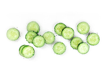 Cucumber slices in water, the concept of healthy skincare