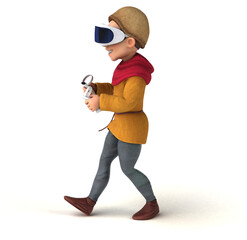 Fun 3D Illustration of a medieval man with a VR Helmet