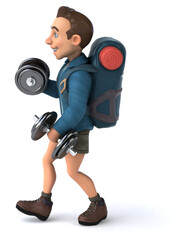 Fun illustration of a 3D cartoon backpacker