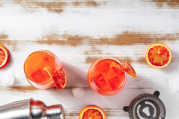 Blood orange cocktails, top shot with a place for text