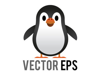 Vector black and white penguin icon with white belly, orange month