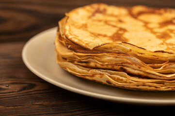 Traditional Russian pancakes. Shrovetide week of spring meeting. Seeing off winter.