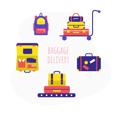 Baggage delivery with travel suitcase and bags set