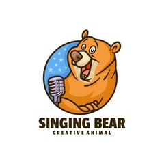 Vector Logo Illustration Singing Bear Mascot Cartoon Style.