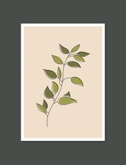 Botanical wall art vector. Minimal and natural wall art. Boho foliage line art drawing with abstract shape. Abstract Plant Art design for print, wallpaper, cover. Modern vector illustration.
