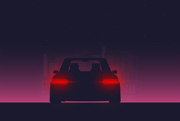 Fototapeta na wymiar Night background with car vector, flat illustration