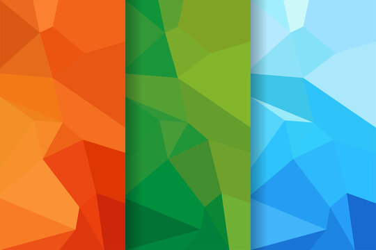 abstratc modern collection of vertical polygonal banners. the colors can be selected are green, blue and yellow. triangle low polygonal shapes design template