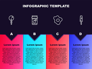 Set line Lollipop, Jam jar, Scrambled eggs and Ice cream. Business infographic template. Vector