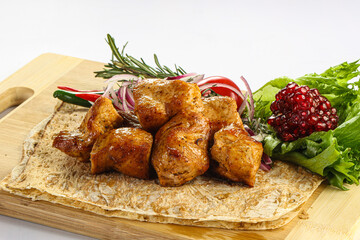 Chicken breast kebab shashlik served salad