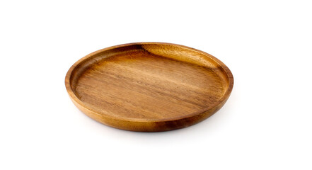 Wooden plate isolated on white background.