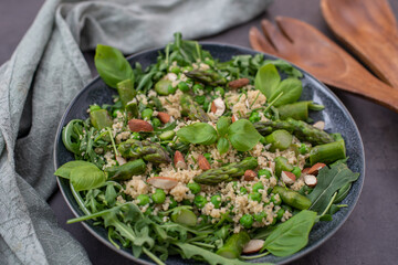 healthy spring couscous salad with asparagus and herbs