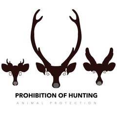 Deer with horns logo emblem sika deer, sambar, mountain Qiang silhouette premium vector