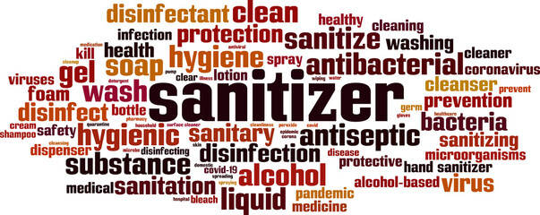 Sanitizer word cloud concept. Collage made of words about sanitizer. Vector illustration