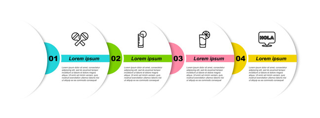 Set line Maracas, Tequila glass with lemon, and Hola. Business infographic template. Vector © vector_v