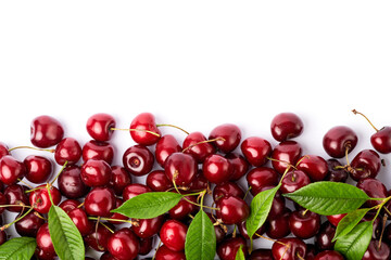 background made of sweet cherry fruits isolated on white background