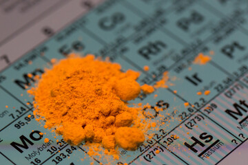 part of periodic system with orange powder element