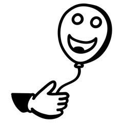 
Hold on this mesmerizing cute doodle icon of smiley balloon 


