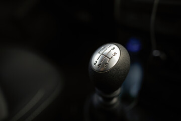 Details with a gear shift knob of a manual gearbox car
