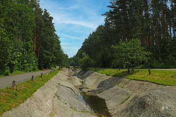 View of an artificial canal without water for sports.
