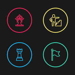 Set line Chess, Flag, Stair with finish flag and Target icon. Vector