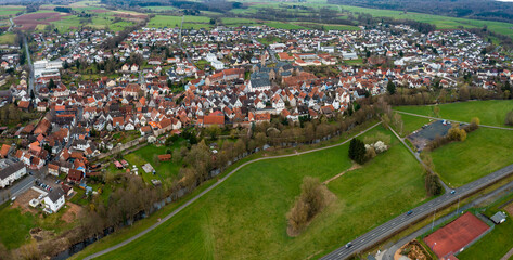 Fototapeta na wymiar Aerial view of the old town Steinau an der Strasse in Germany, Hesse on an early spring day.