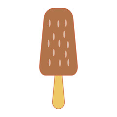 Line art vector illustration of chocolate covered ice cream bar with almond nuts on a stick or gelato in pastel colors. Isolated on white background.