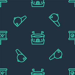 Set line Baseball arena, cap and Planning strategy on seamless pattern. Vector