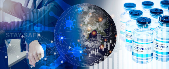 Covid-19 coronavirus global pandemic and vaccination development background.