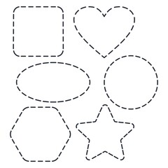 A set of geometric shapes for cutting. Oval, circle, hexagon, square, star, heart. Vector illustration isolated on white background.