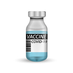Coronavirus vaccine Covid-19 . Transparent glass medical vial. Vector illustration.