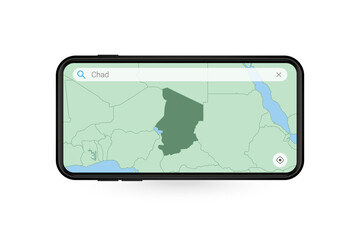 Searching map of Chad in Smartphone map application. Map of Chad in Cell Phone.