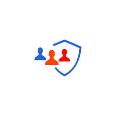 several colorful people icons inside and outside the shield