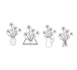 Set of hand drawn vases with flowers.