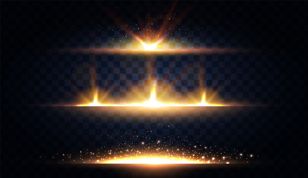 Abstract light effect and lens flare collection. Glowing stars. and sparkles on transparent background. Shining borders