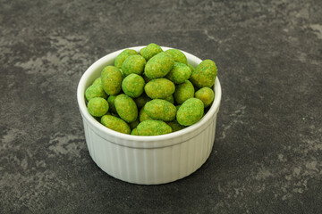 Spicy wasabi peanuts in the bowl