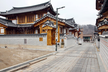 Fototapeta premium Eunpyeong Hanok Village, in Seoul, South Korea, Feb. 9, 2021