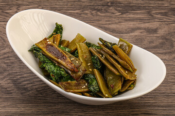 Vagan cuisine with roasted green bean