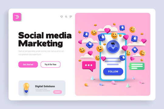 Flat Modern Design Illustration Of Social Media Marketing - Landing Page Design