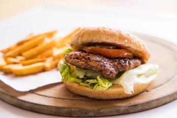 delicious hamburgers and chips
