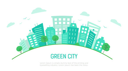 Banner or poster with an ecological green city.