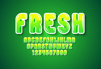 Green bold font, trendy rounded alphabet in the eco style, modern letters and numbers, vector illustration 10EPS