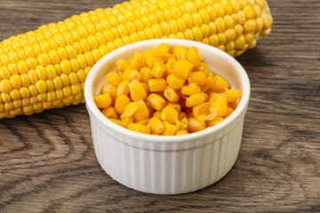 Sweet yellow corn in the bowl