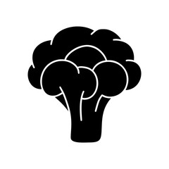 Broccoli, head of cabbage. Silhouette icon. Black simple illustration of raw vegetable. Contour isolated vector pictogram on white background