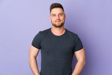 Russian handsome man over isolated background laughing